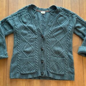 Maison Jules Anthropologie Deep Green Cable Knit Cardigan